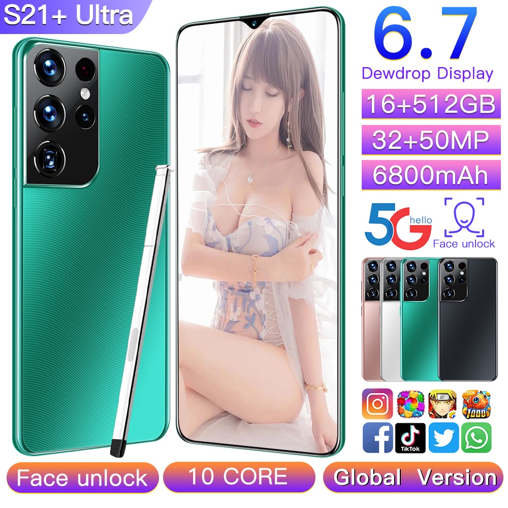 S21+ Ultra 16+ 512GB ROM Smartphone 6.7 inch Mobile Phone 6800mAh 11 Core Face ID original  Android 11.0 handphone telefon bimbit smart phone mobile phones android phone 手机 手機 handfon