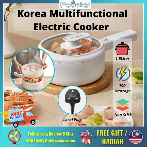 2.0L Electric Cooker Multi-functional Ceramic Non-stick Pot Noodle Cooking Capacity Fast Heating Boiler Steam 小红书一人电煮锅