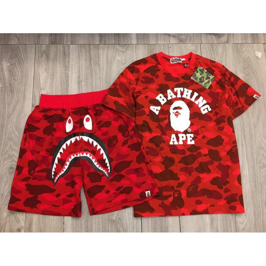 red camo bape shorts