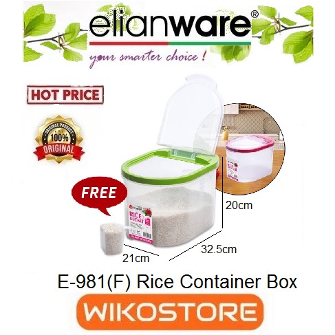 [Wikostore] Elianware E-981(F) BPA Free Space-Saving Rice Dispenser Food Storage Container Box 5kg