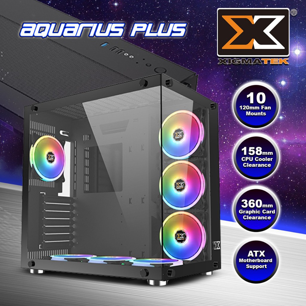 Xigmatek Aquarius Plus RGB tempered glass ATX gaming casing 7 RGB Fan ...