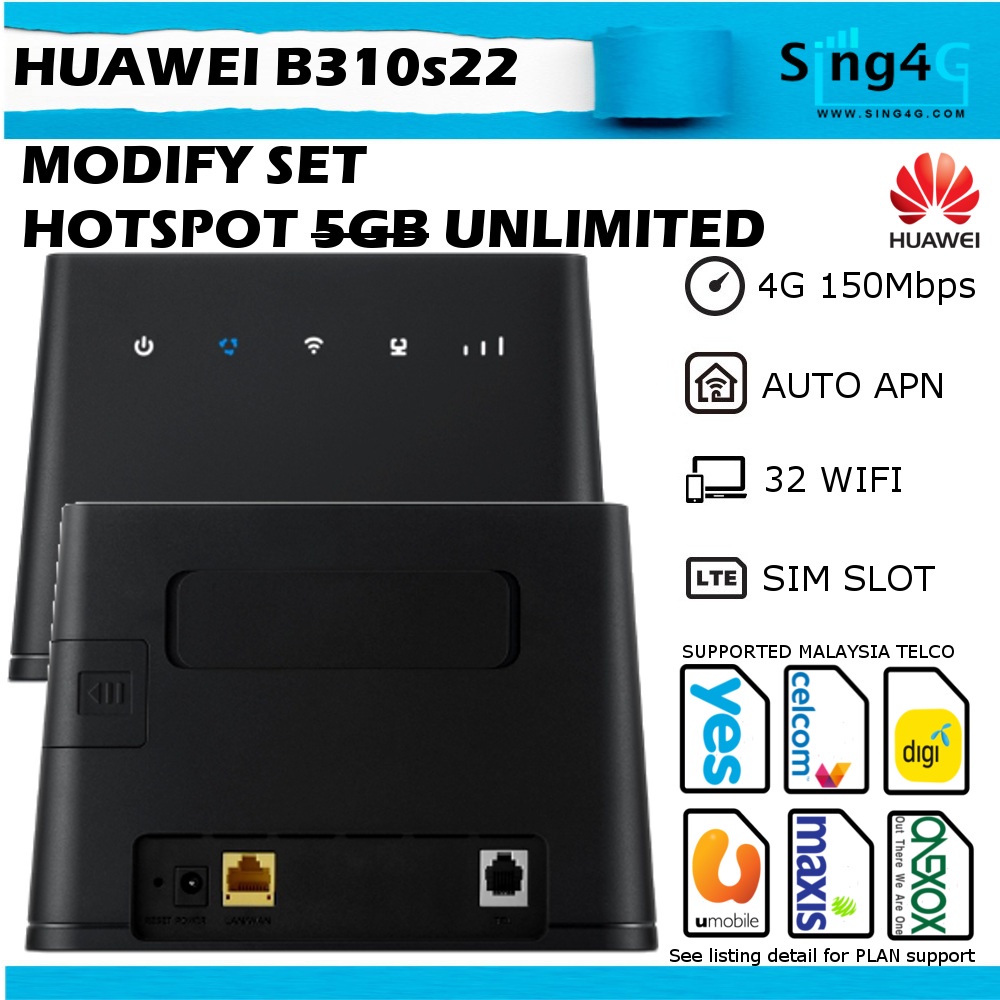 (MODIFIED+ AIO Added) Huawei B310 B310s22 Black 4G Sim Router FAST ...