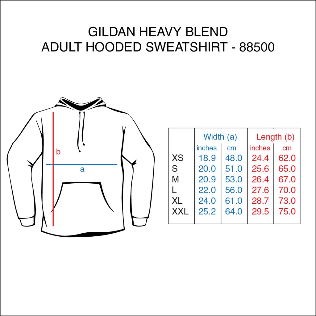 gildan heavy blend hoodie sizing