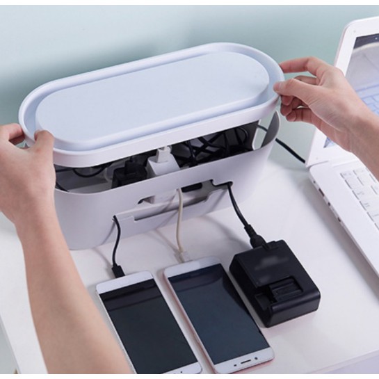 Cable Management Box With Bamboo Lid Small Cable Organizer Box For