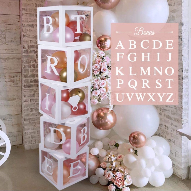 30*30cm A-Z Alphabet Transparent White Balloons Box for Birthday Party Decorations Baby Shower Boxes Collection