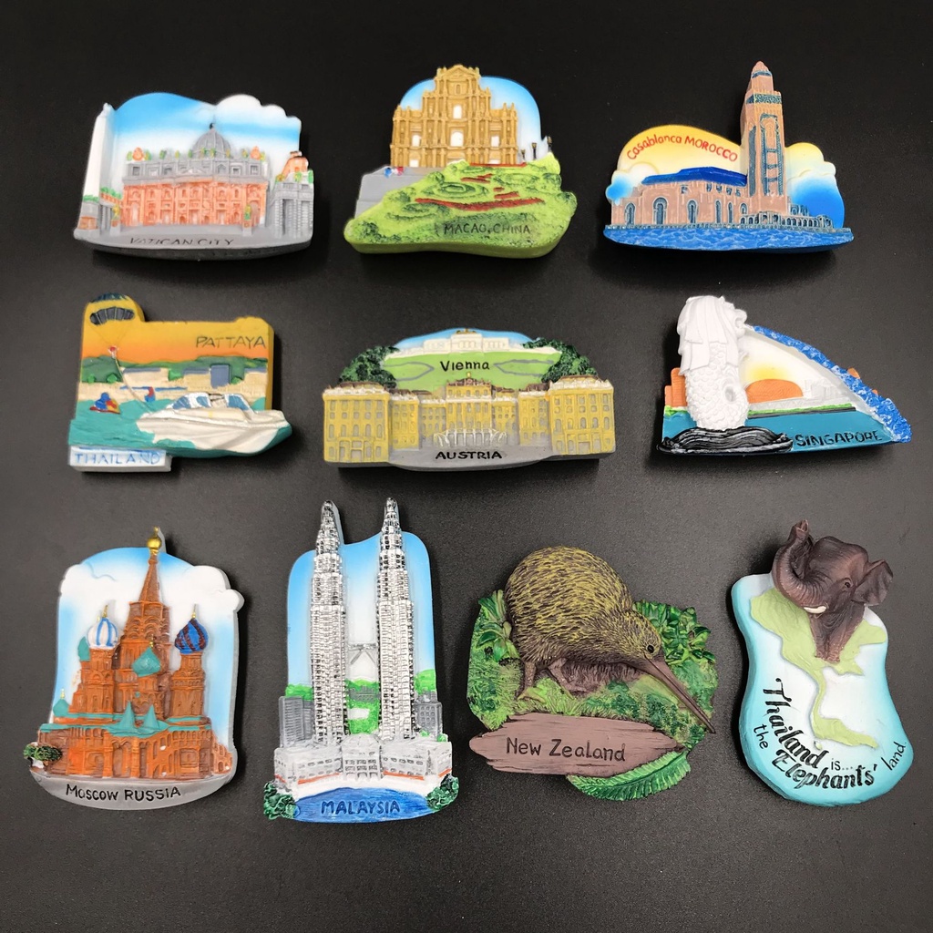 Austria Malaysia Vatican Thailand New Zealand Singapore Russia Macau Morocco Refrigerator Fridge Magnet Sticker 3D Handmade Resin Travel Gift Souvenir Collection