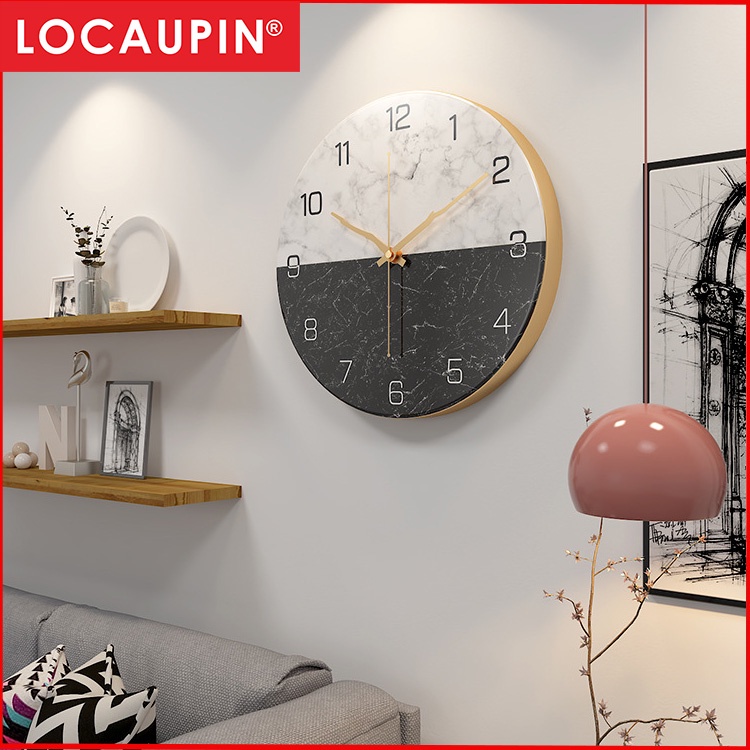 Locaupin Large Wall Clock Black Metal Battery Operated Wall Clock Silent Clock Modern Home 6098