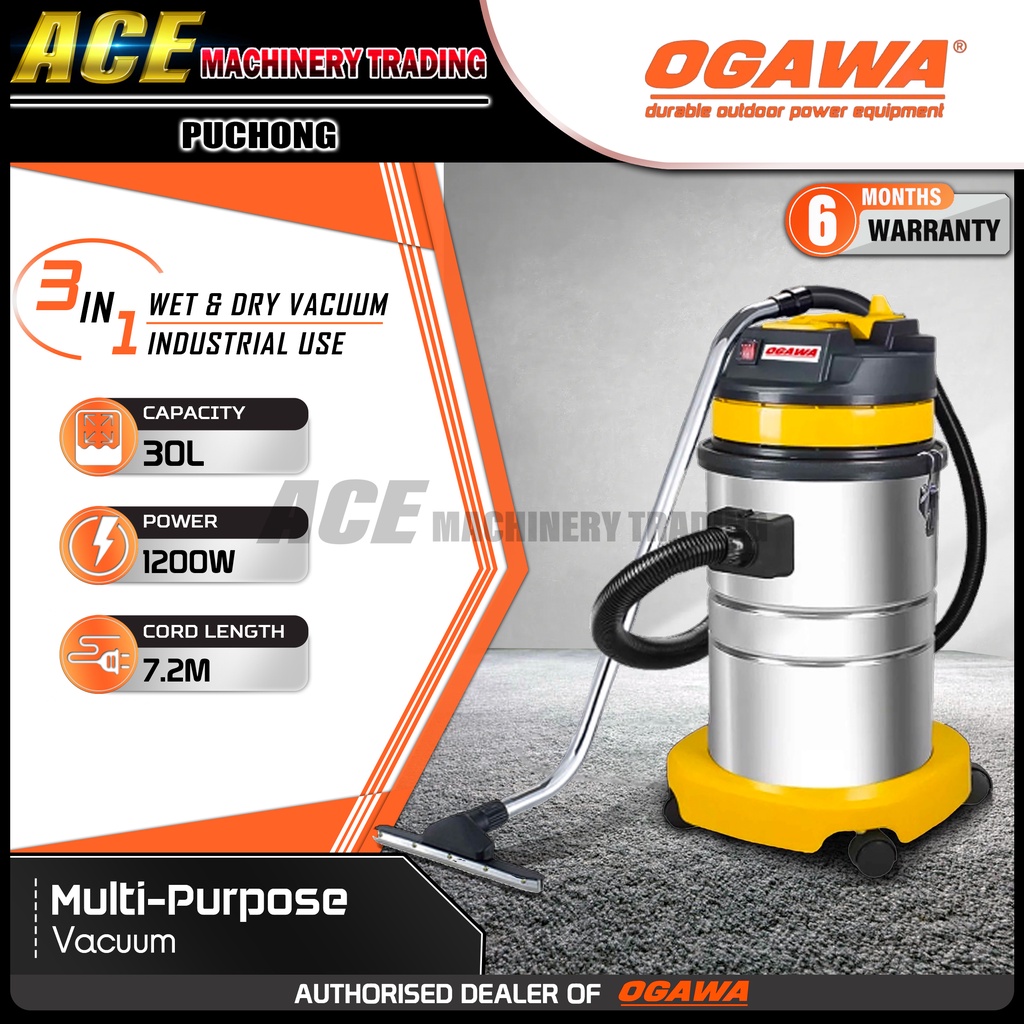 [ 100% Original ]OGAWA Industrial Heavy Duty Wet & Dry Stainless Steel Vacuum Cleaner 15L / 30 Liter