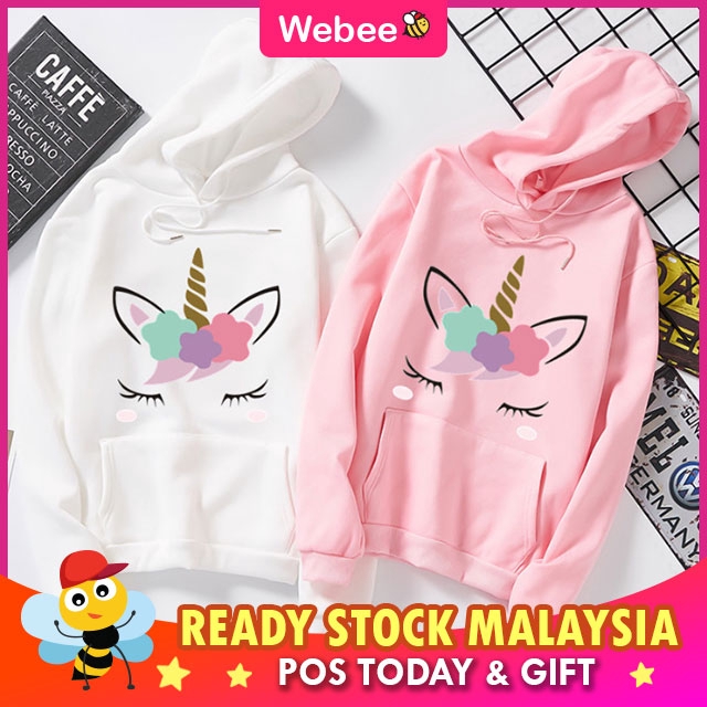 READY STOCKWEBEE BJ 3599 Unicorn Men Women Loose Long Sleeve Hooded Hoodie Lelaki Perempuan sweater ( SMALL CUTTING )