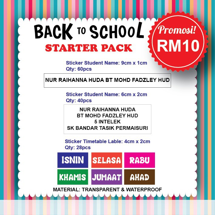 Name Tag Book Label Nama Buku Teks Latihan Back To School Starter Pack ...