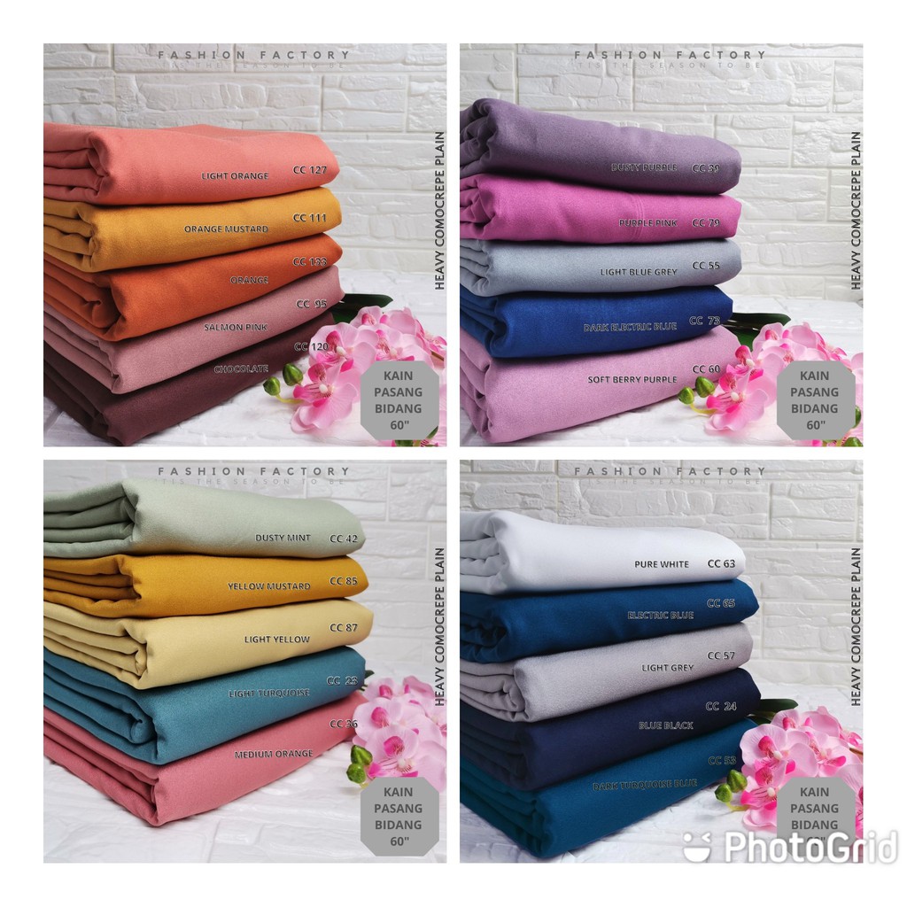  Kain  Pasang  High Quality Heavy Como Crepe Plain Bidang  60  