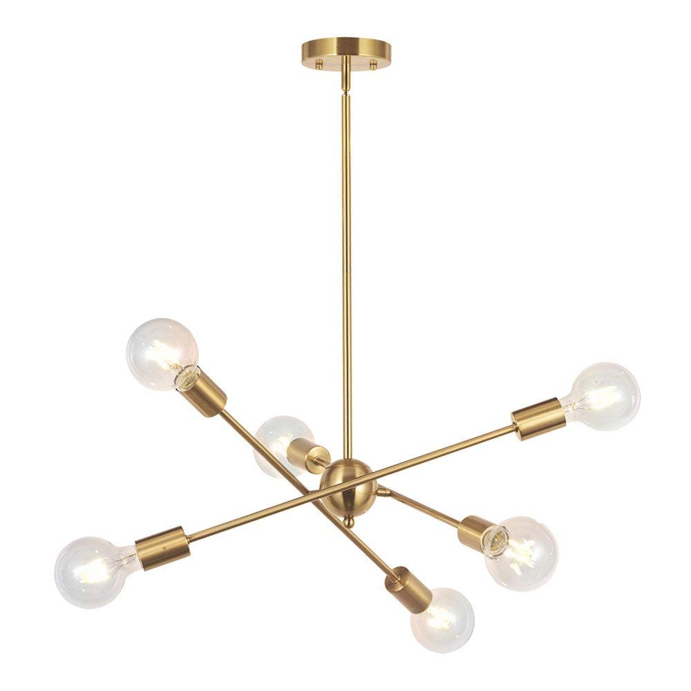 Modern Sputnik Chandelier Lighting 6 Lights Brushed Brass