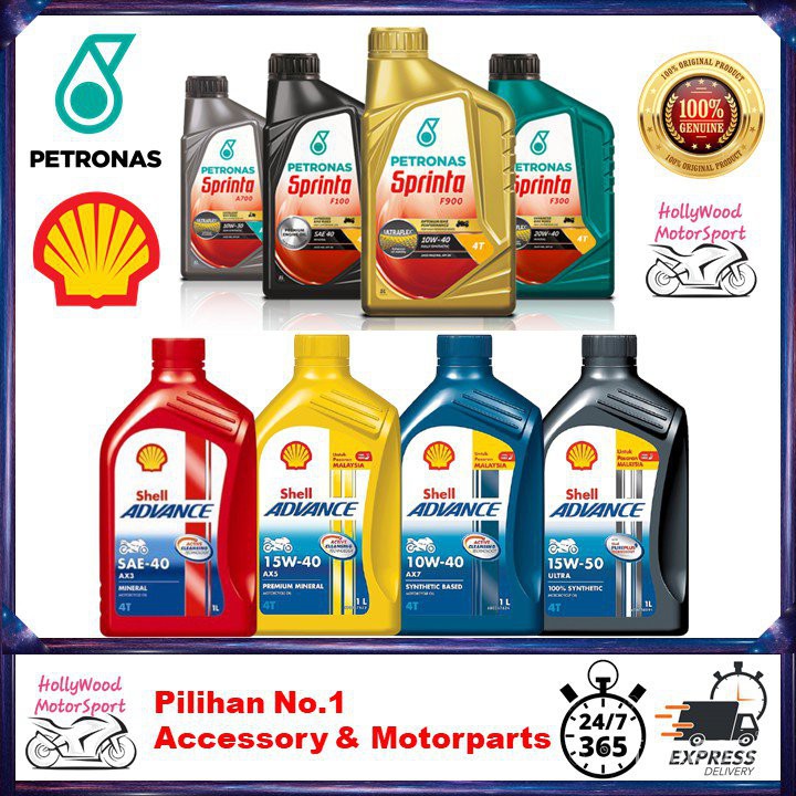 Petronas Sprinta F100 Sae40 F700 15w50 F900 10w40 10w50 Shell Advance 4t Ax3 Sae40 Ax5 15w40 Ax7 10w40 15w50 Liqui Moly