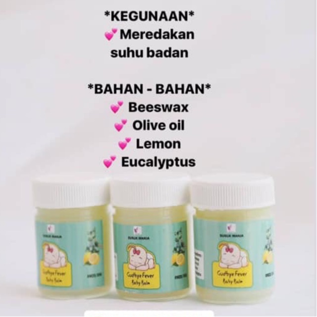 BALM SELESEMA (lemon balm) rawat selesema, reda suhu badan panas baby