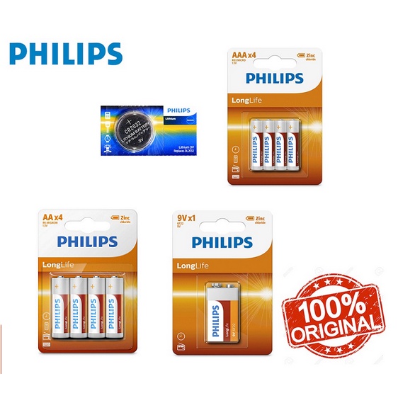 Original Philips ZincChloride Non Alkaline Battery AA / AAA / CR / 9V