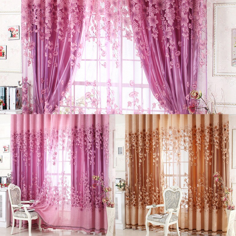 Curtain New Sheer Curtain Panel Drape Floral Window Balcony Room