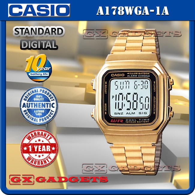CASIO A178WGA1A STANDARD DIGITAL WATCH RETRO DESIGN DUAL TIME 10YEAR