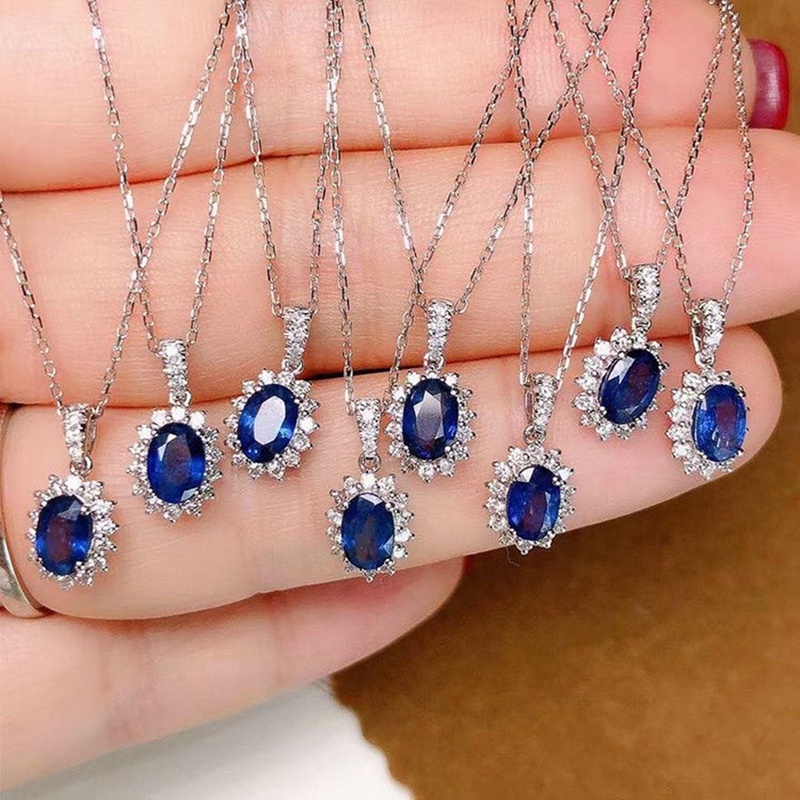 Sunflower Shaped Blue Crystal Zircon Pendant Necklace Women For Wedding Luxury Female Accessories Anniversary Gift