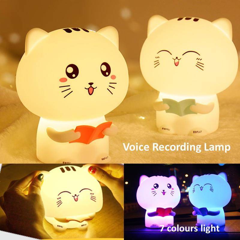 Voice Recording Cute Cat Table Night Lamp for Children Lampu Budak