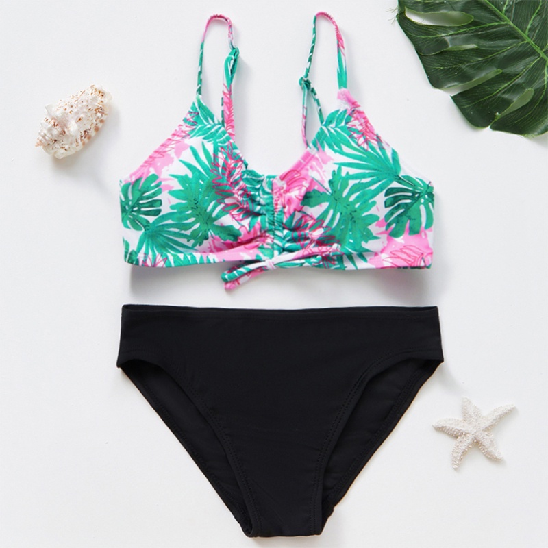 7-16Years Teen Girls 2-PIECES Bikini Swimsuit Set Summer Tropical Leaf Children Girls Cute Bikinis Swimwear Suits NEW 2022