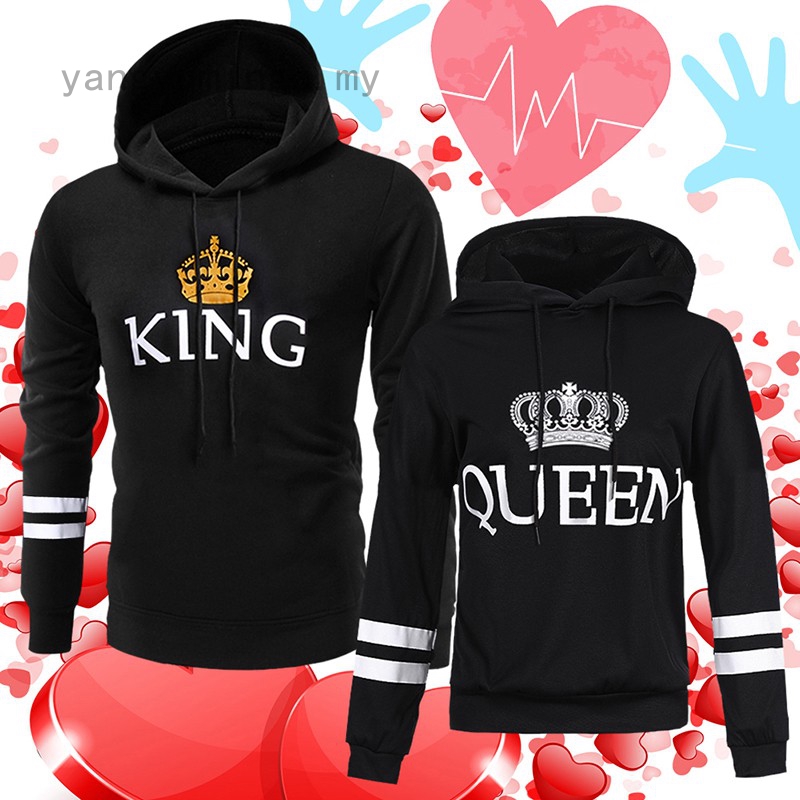 Yangyumingo Lover Couple Matching King Queen Hoodie Jumper Sweater Tops Sweatshirt Pullover Shopee Malaysia