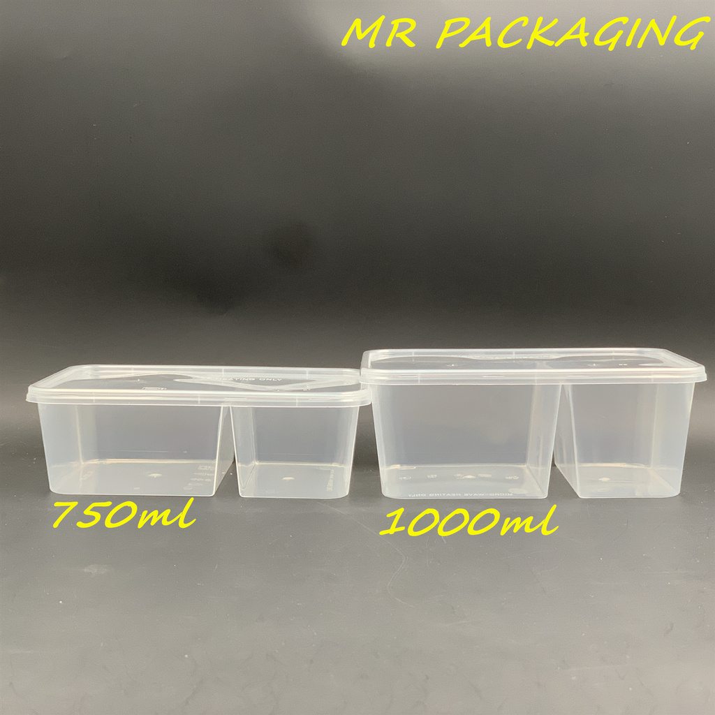 1000 Ds Two 2 Compartment Rectangular Plastic Disposable Food Container 50sets T1000ds 1000ml Shopee Malaysia