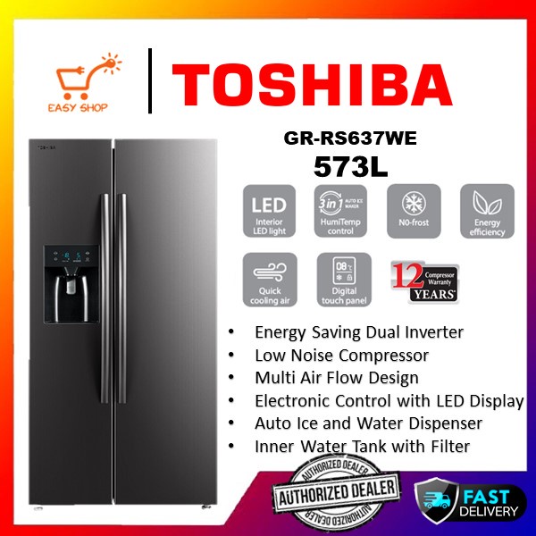 Toshiba 573L GRRS637WE PMY Dual Inverter SideBySide Refrigerator With Water & Ice Dispenser