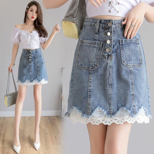 jeans skirt with lace