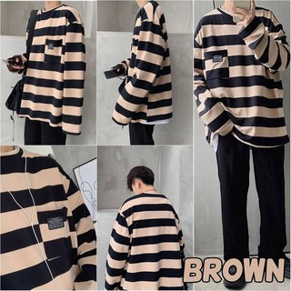  Baju  T shirt Perempuan  Lengan  Panjang  Korea  Stripe Shirt 