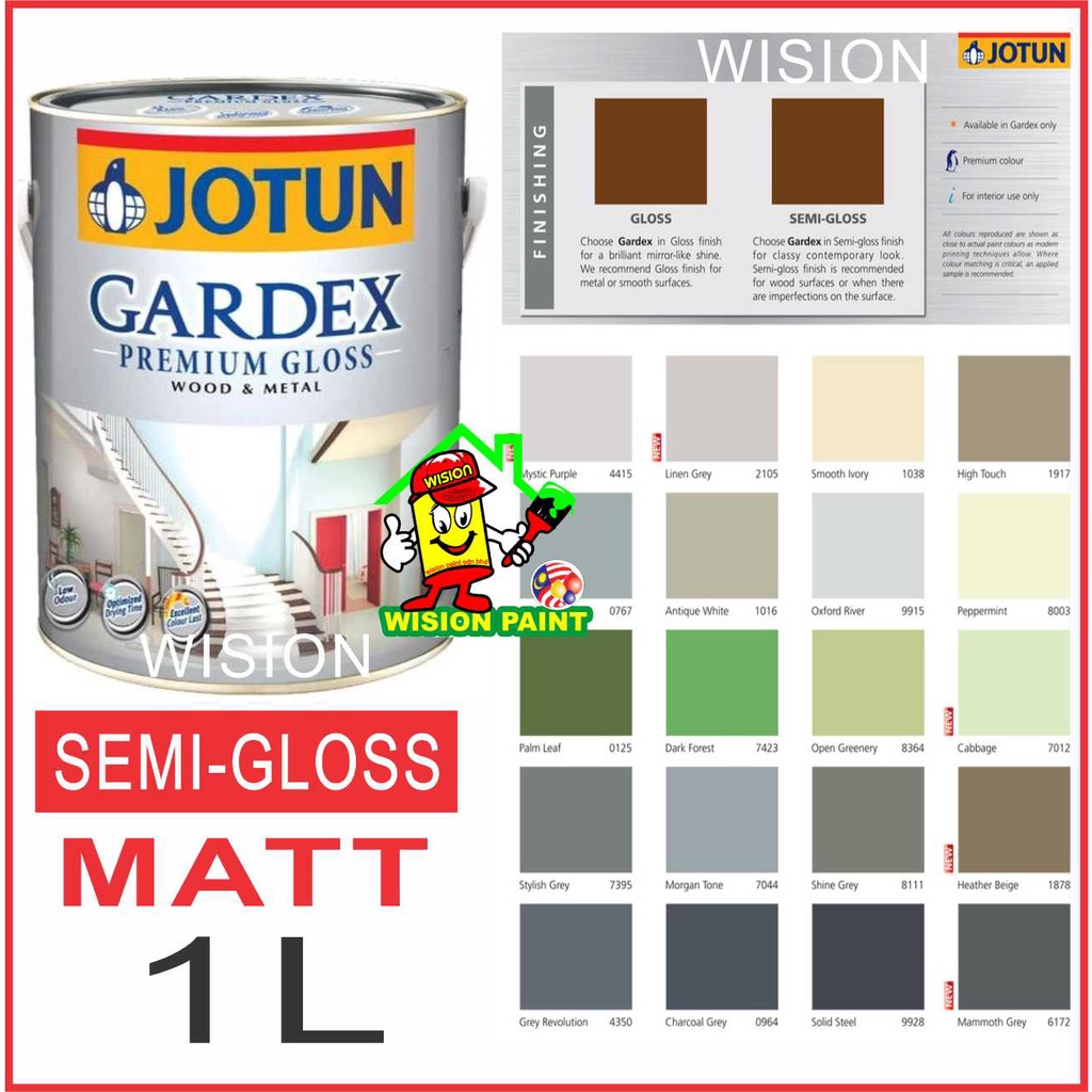 L Jotun Gardex Premium Semi Gloss Matt Finish Wood Metal Finish Cat Miyak Tidak Kilat