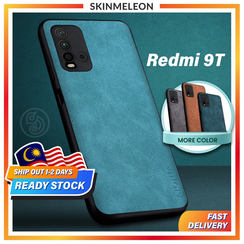 SKINMELEON Xiaomi Casing Redmi 9T Casing Phone Premium Smooth PU Leather Case TPU Camera Protection Cover Phone Case