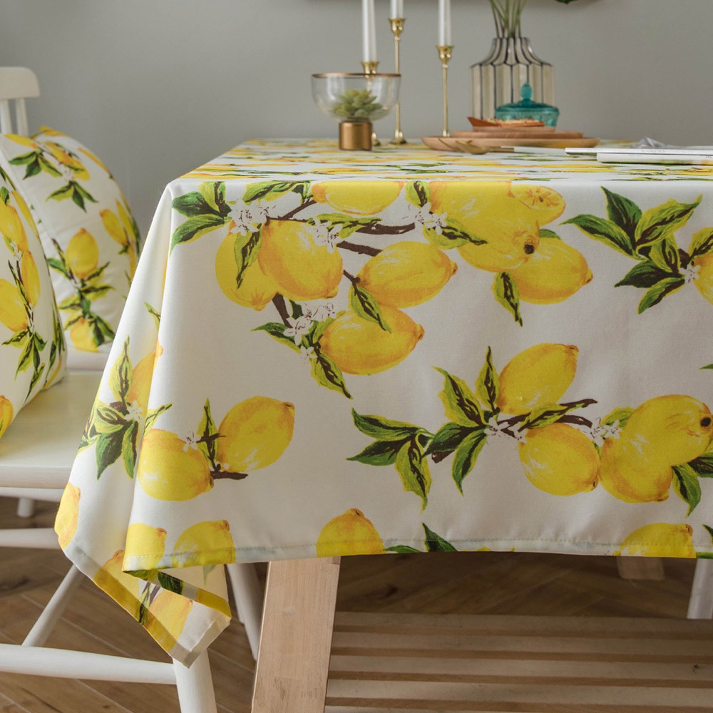 Country Style Polyester Tablecloth Lemon Printing Table Cloth Cover Mat Alas meja Dining Wedding