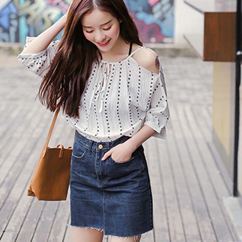 Women Fashion  Korean  Style  Off Shoulder Chiffon Top 