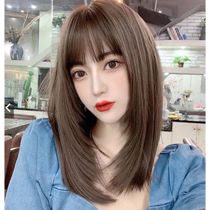 female medium long hair wig full head set ladies hair wigs wave rambut  palsu perempuan natural women korean style korea | Shopee Malaysia