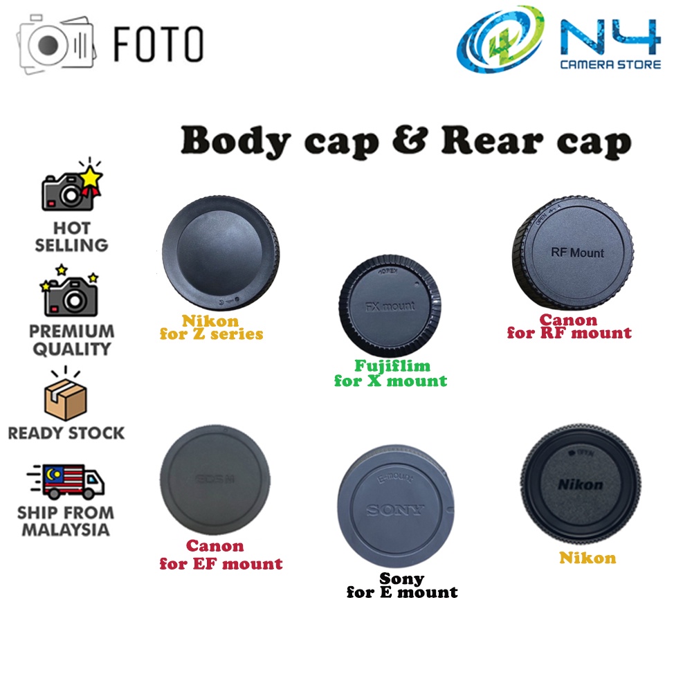 Camera Body Cap and Rear Lens Cap Cover Set for Canon Nikon Sony Fujifilm