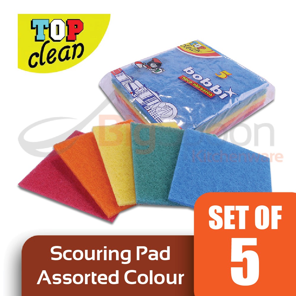 BIGSPOON 5pcs Set Scourer Scouring Pad Polyester Scrubber Colour Kitchen Cleaning Pad Dish Dishwashing Cloth [XK426-5C]