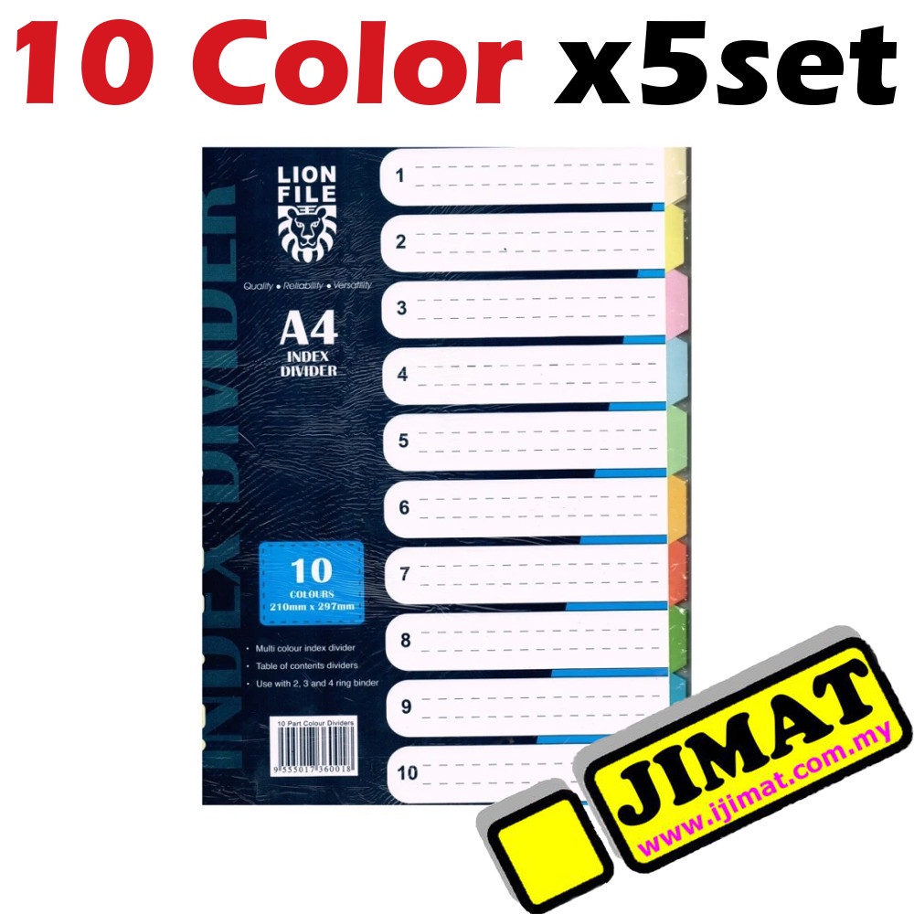 Paper A4 Color Index Divider File Filing Separator 10colour, 5sets of