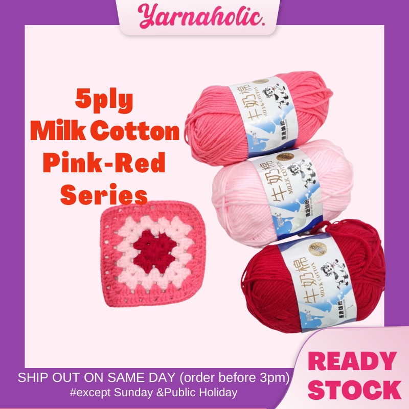 Benang Kait Milk Cotton Yarn 5ply (Merah Jambu-Merah) /5ply Yarn Milk ...