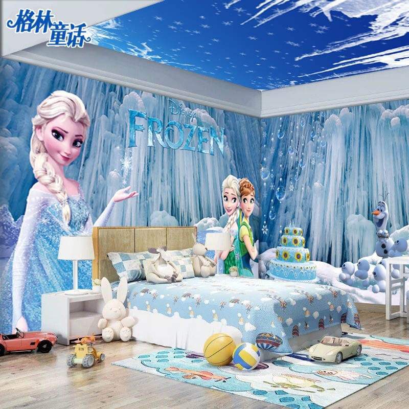 Children's Room background wall wallpaper 3d cartoon cute frozen love  princess room wallpaper girl bedroom mural | Shopee Malaysia