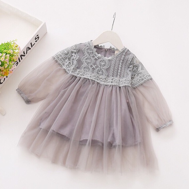 Gown Dress Raya 2020 Kids Girl Children Grey Pink Budak Kanak-kanak ...