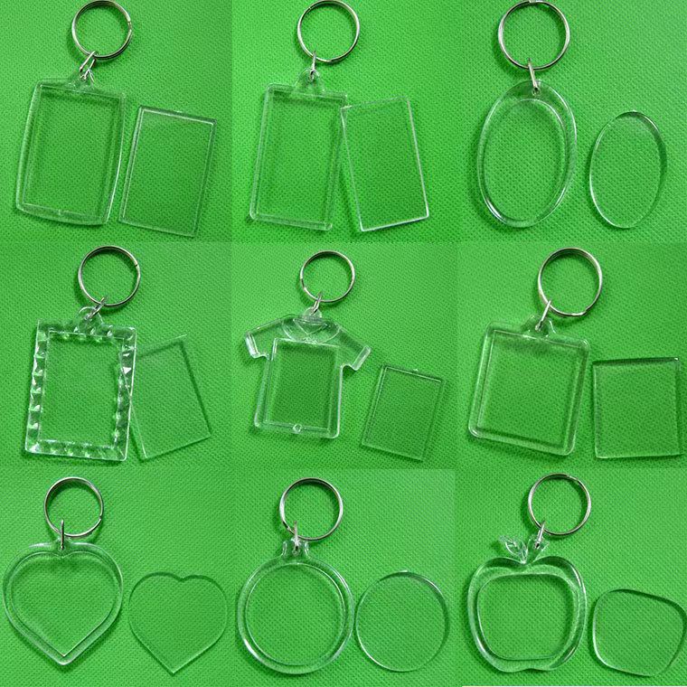 亚克力相框钥匙扣 Acrylic Insert Photo Keychain Customized Name Couple Girlfriends Custom Frame Handmade DIY Pendant Split Ring Key Chains