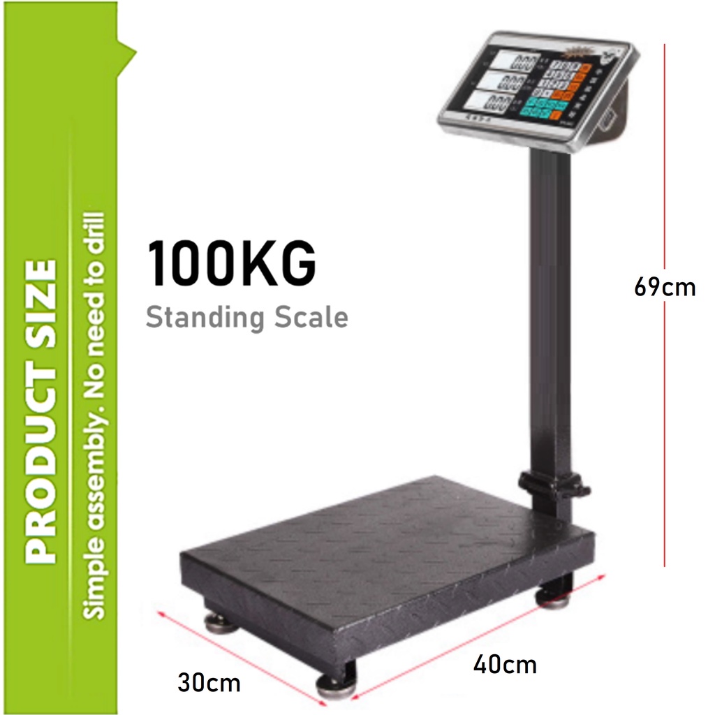 【Malaysia Plug】Rechargeable Electronic 100kg / 300kg Digital Price Computing Counting Weighing Standing Scale / Skala