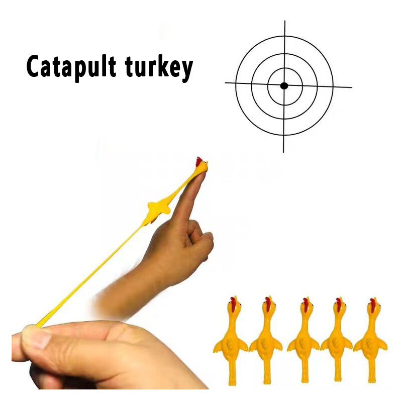 Funny Toys Sticky Flying Rubber Chicken Finger Stretchy Catapult Turkey
