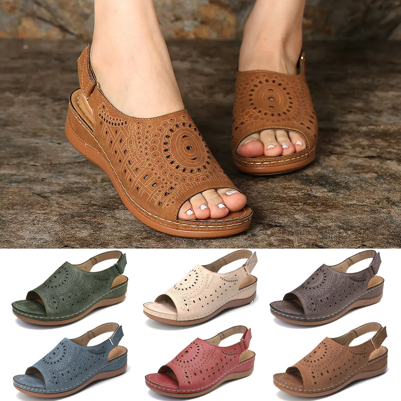 Ohvivid Women Chic Three-Color Stitching Sandals,Summer Ladies Wedge Sandals Low Heel Slipper Footwear Peep-Toe Shoes,Breathable Ladies Slipper 
