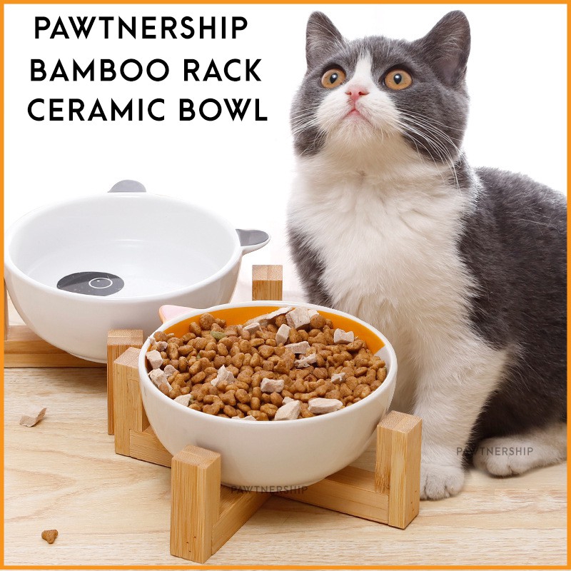 Pawtnership Grey Cat Cartoon Ceramic Cat Food Bowls with Bamboo Rack Dog  Food Bowls Pet Food Bowls - Cat Food Bowl | Shopee Malaysia