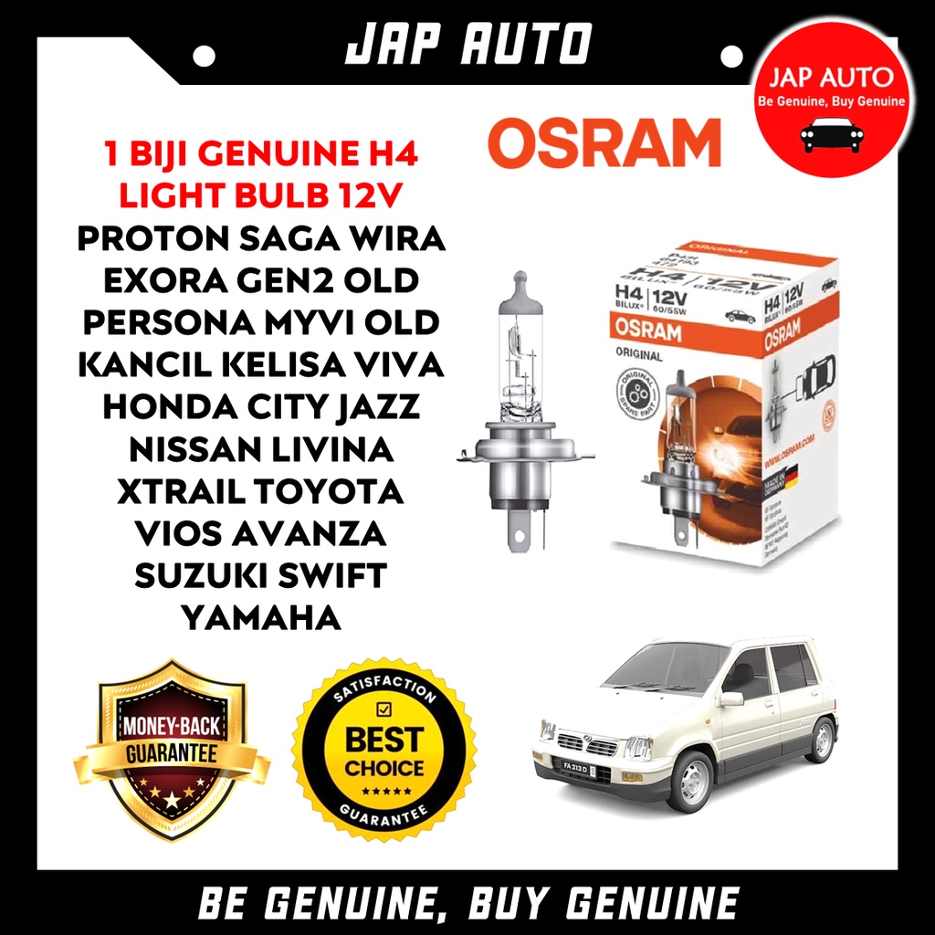 1 Biji Genuine Osram H4 12V 60/55W Proton Saga Wira Exora Gen2 Persona ...