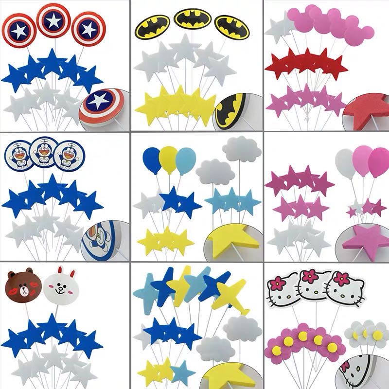 Versatile Essential 10pcs/set various cartoon anime themed sponge cake top hat accessories Ice Queen Avengers princes... - Image 5
