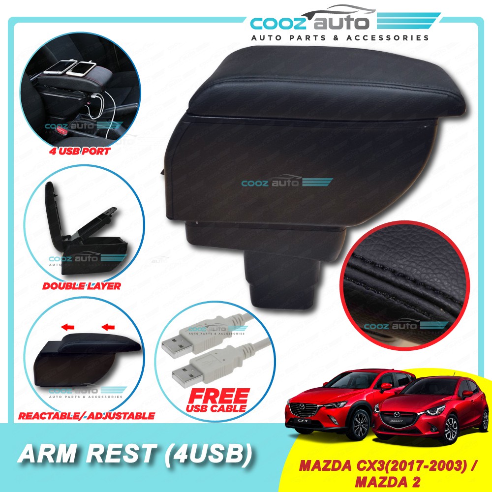 Mazda CX3 CX-3 Mazda 2 Double Layer Arm Rest Armrest 4 USB Console ...