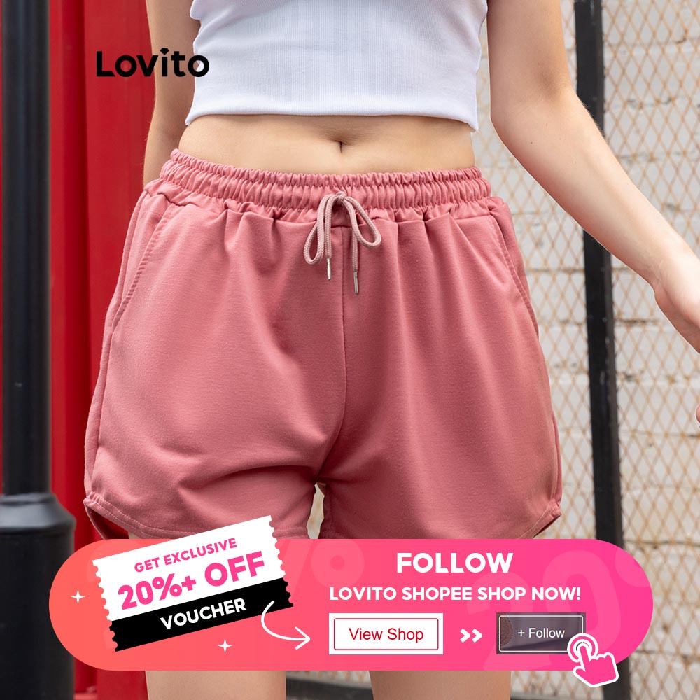 Lovito Casual Solid Drawstring Shorts L00242 (White/Black/Grey/Pink/Blue) #2