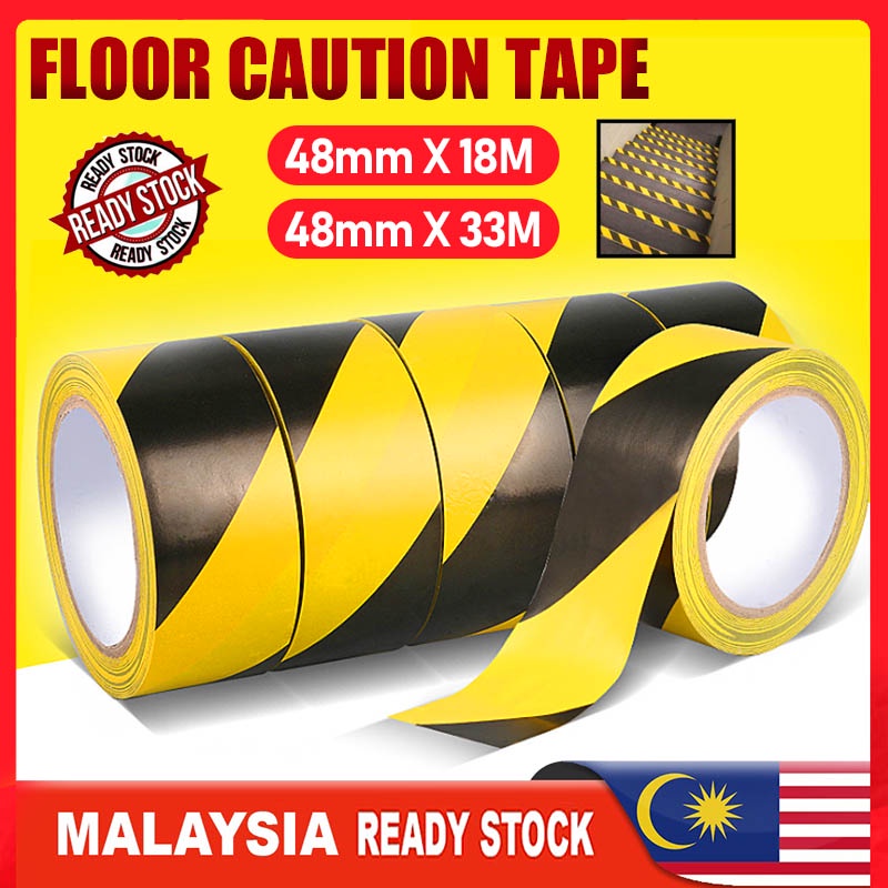 48MM*33M Yellow Black Floor Marking Tape Hazard Warning Tape Social Distancing Outdoor Indoor Adhesive Tape 胶带